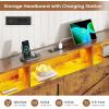 imageVIAGDO Daybed Twin with Pop Up Trundle Farmhouse Wooden Day Bed Frame with 3 Storage Drawers and Shelves Twin to King Daybed with Charging Station and LED Lights for Bedroom Rustic BrownRustic Brown
