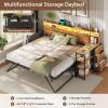 imageVIAGDO Daybed Twin with Pop Up Trundle Farmhouse Wooden Day Bed Frame with 3 Storage Drawers and Shelves Twin to King Daybed with Charging Station and LED Lights for Bedroom Rustic BrownRustic Brown