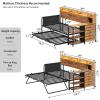 imageVIAGDO Daybed Twin with Pop Up Trundle Farmhouse Wooden Day Bed Frame with 3 Storage Drawers and Shelves Twin to King Daybed with Charging Station and LED Lights for Bedroom Rustic BrownRustic Brown