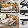 imageVIAGDO Daybed Twin with Pop Up Trundle Farmhouse Wooden Day Bed Frame with 3 Storage Drawers and Shelves Twin to King Daybed with Charging Station and LED Lights for Bedroom Rustic BrownRustic Brown