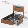 imageVIAGDO Farmhouse Queen Bed Frame with Headboard and Double Barn Door Storage Cabinets Rustic Wooden Bed Frame Queen Size with Charging Station 4 Drawers and LED Lights No Box Spring Needed GreyBrown