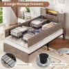 imageVIAGDO Farmhouse Queen Bed Frame with Headboard and Double Barn Door Storage Cabinets Rustic Wooden Bed Frame Queen Size with Charging Station 4 Drawers and LED Lights No Box Spring Needed GreyGrey