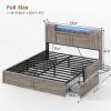 imageVIAGDO Farmhouse Queen Bed Frame with Headboard and Double Barn Door Storage Cabinets Rustic Wooden Bed Frame Queen Size with Charging Station 4 Drawers and LED Lights No Box Spring Needed GreyGrey