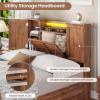 imageVIAGDO Farmhouse Queen Bed Frame with Headboard and Double Barn Door Storage Cabinets Rustic Wooden Bed Frame Queen Size with Charging Station 4 Drawers and LED Lights No Box Spring Needed GreyBrown