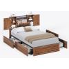 imageVIAGDO Farmhouse Queen Bed Frame with Headboard and Double Barn Door Storage Cabinets Rustic Wooden Bed Frame Queen Size with Charging Station 4 Drawers and LED Lights No Box Spring Needed GreyBrown