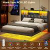 imageVIAGDO Floating Bed Frame Queen Size with Headboard and Storage Upholstered Queen Platform Bed Frame with USB ampamp Type C Charging Station and LED Lights Hidden Storage No Box Spring Needed BlackBlack