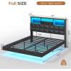 imageVIAGDO Floating Bed Frame Queen Size with Headboard and Storage Upholstered Queen Platform Bed Frame with USB ampamp Type C Charging Station and LED Lights Hidden Storage No Box Spring Needed BlackBlack