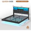 imageVIAGDO Floating Bed Frame Queen Size with Headboard and Storage Upholstered Queen Platform Bed Frame with USB ampamp Type C Charging Station and LED Lights Hidden Storage No Box Spring Needed BlackBlack