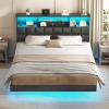imageVIAGDO Floating Bed Frame Queen Size with Headboard and Storage Upholstered Queen Platform Bed Frame with USB ampamp Type C Charging Station and LED Lights Hidden Storage No Box Spring Needed BlackBlack