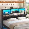 imageVIAGDO Floating Bed Frame Queen Size with Headboard and Storage Upholstered Queen Platform Bed Frame with USB ampamp Type C Charging Station and LED Lights Hidden Storage No Box Spring Needed BlackBlack