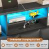 imageVIAGDO Floating Bed Frame Queen Size with Headboard and Storage Upholstered Queen Platform Bed Frame with USB ampamp Type C Charging Station and LED Lights Hidden Storage No Box Spring Needed BlackBlack