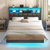 imageVIAGDO Floating Bed Frame Queen Size with Headboard and Storage Upholstered Queen Platform Bed Frame with USB ampamp Type C Charging Station and LED Lights Hidden Storage No Box Spring Needed BlackBlack