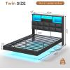 imageVIAGDO Floating Bed Frame Queen Size with Headboard and Storage Upholstered Queen Platform Bed Frame with USB ampamp Type C Charging Station and LED Lights Hidden Storage No Box Spring Needed BlackBlack