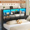 imageVIAGDO Floating Bed Frame Queen Size with Headboard and Storage Upholstered Queen Platform Bed Frame with USB ampamp Type C Charging Station and LED Lights Hidden Storage No Box Spring Needed BlackBlack
