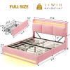 imageVIAGDO Full Size Bed Frame with Storage Headboard and Charging Station Velvet Upholstered Bed Frame Full Size with 4 Drawers and LED Lights Type C and USB No Box Spring Needed PinkPink