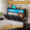 imageVIAGDO Full Size Bed Frame with Storage Headboard and Charging Station Velvet Upholstered Bed Frame Full Size with 4 Drawers and LED Lights Type C and USB No Box Spring Needed PinkBlack
