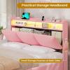 imageVIAGDO Full Size Bed Frame with Storage Headboard and Charging Station Velvet Upholstered Bed Frame Full Size with 4 Drawers and LED Lights Type C and USB No Box Spring Needed PinkPink