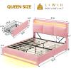 imageVIAGDO Full Size Bed Frame with Storage Headboard and Charging Station Velvet Upholstered Bed Frame Full Size with 4 Drawers and LED Lights Type C and USB No Box Spring Needed PinkPink