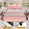 imageVIAGDO Full Size Bed Frame with Storage Headboard and Charging Station Velvet Upholstered Bed Frame Full Size with 4 Drawers and LED Lights Type C and USB No Box Spring Needed PinkPink