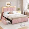 imageVIAGDO Full Size Bed Frame with 4 Storage Drawers and LED LightsVelvet Upholstered Bed Frame with Height Adjustable Headboard and Type C ampamp USB No Box Spring Needed Pink