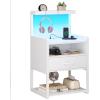 imageVIAGDO Nightstand with Charging Station and LED Lights Night Stand with Drawer and Open Storage Shelves End Side Table with USB Ports and Outlets Bedside Tables for Bedroom BlackWhite