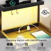 imageVIAGDO Nightstand with Charging Station and LED Lights Night Stand with Drawer and Open Storage Shelves End Side Table with USB Ports and Outlets Bedside Tables for Bedroom BlackBlack