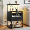 imageVIAGDO Nightstand with Charging Station and LED Lights Night Stand with Drawer and Open Storage Shelves End Side Table with USB Ports and Outlets Bedside Tables for Bedroom BlackBlack