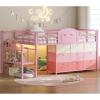 imageVIAGDO Low Loft Bed Twin Size with 9 Storage Drawers and LED Lights Metal Twin Loft Bed with Stairway Shelf Storage Low Loft Bed with Safety Guardrail and UnderBed Hideaway for Kids PinkPink