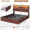 image:imageVIAGDO Bed Frame Queen Size with Bookcase Storage Headboard Charging Station and LED Lights Wooden Queen Bed Frame with 4 Drawers Barn Door Design No Box Spring Needed No Noise Natural RattanReddish Brown
