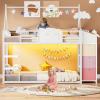 image:imageVIAGDO Bunk Bed Twin Over Twin with 3 Storage Drawers and Shelves House Shaped Bunk Bed with Stairs and Guardrail Metal Twin Floor Bed with LED Lights for Kids Teens Boys Girls Dorm Bedroom GreyWhite