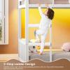 image:imageVIAGDO Bunk Bed Twin Over Twin with 3 Storage Drawers and Shelves House Shaped Bunk Bed with Stairs and Guardrail Metal Twin Floor Bed with LED Lights for Kids Teens Boys Girls Dorm Bedroom GreyWhite