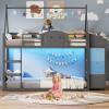 image:imageVIAGDO Bunk Bed Twin Over Twin with 3 Storage Drawers and Shelves House Shaped Bunk Bed with Stairs and Guardrail Metal Twin Floor Bed with LED Lights for Kids Teens Boys Girls Dorm Bedroom GreyGrey