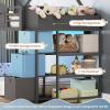 image:imageVIAGDO Bunk Bed Twin Over Twin with 3 Storage Drawers and Shelves House Shaped Bunk Bed with Stairs and Guardrail Metal Twin Floor Bed with LED Lights for Kids Teens Boys Girls Dorm Bedroom GreyGrey