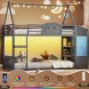 image:imageVIAGDO Bunk Bed Twin Over Twin with 3 Storage Drawers and Shelves House Shaped Bunk Bed with Stairs and Guardrail Metal Twin Floor Bed with LED Lights for Kids Teens Boys Girls Dorm Bedroom GreyGrey