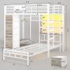 image:imageVIAGDO Bunk Bed Twin Over Twin with 5 Storage Drawers Twin Bunk Beds with Charging Station and Lights LShaped Metal Bunk Bed with Shelves Bedside Pocket Guardrail amp Ladder for Kids Teens BlackWhite