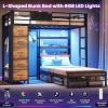 image:imageVIAGDO Bunk Bed Twin Over Twin with 5 Storage Drawers Twin Bunk Beds with Charging Station and Lights LShaped Metal Bunk Bed with Shelves Bedside Pocket Guardrail amp Ladder for Kids Teens BlackBlack