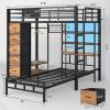 image:imageVIAGDO Bunk Bed Twin Over Twin with 5 Storage Drawers Twin Bunk Beds with Charging Station and Lights LShaped Metal Bunk Bed with Shelves Bedside Pocket Guardrail amp Ladder for Kids Teens BlackBlack