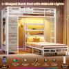 image:imageVIAGDO Bunk Bed Twin Over Twin with 5 Storage Drawers Twin Bunk Beds with Charging Station and Lights LShaped Metal Bunk Bed with Shelves Bedside Pocket Guardrail amp Ladder for Kids Teens BlackWhite