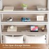 image:imageVIAGDO Bunk Bed Twin Over Twin with 5 Storage Drawers Twin Bunk Beds with Charging Station and Lights LShaped Metal Bunk Bed with Shelves Bedside Pocket Guardrail amp Ladder for Kids Teens BlackWhite