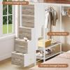 image:imageVIAGDO Bunk Bed Twin Over Twin with 5 Storage Drawers Twin Bunk Beds with Charging Station and Lights LShaped Metal Bunk Bed with Shelves Bedside Pocket Guardrail amp Ladder for Kids Teens BlackWhite