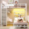 image:imageVIAGDO Bunk Bed Twin Over Twin with 5 Storage Drawers Twin Bunk Beds with Charging Station and Lights LShaped Metal Bunk Bed with Shelves Bedside Pocket Guardrail amp Ladder for Kids Teens BlackWhite