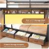 image:imageVIAGDO Bunk Bed Twin Over Twin with 8 Storage Drawers and Power Outlets LED Twin Bunk Beds with Hall Tree and Shelves Metal Bunk Beds with Safety Guardrail amp Ladder for Dorms Kids WhiteBlack