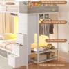 image:imageVIAGDO Bunk Bed Twin Over Twin with 8 Storage Drawers and Power Outlets LED Twin Bunk Beds with Hall Tree and Shelves Metal Bunk Beds with Safety Guardrail amp Ladder for Dorms Kids WhiteWhite