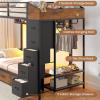 image:imageVIAGDO Bunk Bed Twin Over Twin with 8 Storage Drawers and Power Outlets LED Twin Bunk Beds with Hall Tree and Shelves Metal Bunk Beds with Safety Guardrail amp Ladder for Dorms Kids WhiteBlack