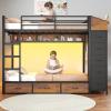 image:imageVIAGDO Bunk Bed Twin Over Twin with 8 Storage Drawers and Power Outlets LED Twin Bunk Beds with Hall Tree and Shelves Metal Bunk Beds with Safety Guardrail amp Ladder for Dorms Kids WhiteBlack