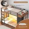 image:imageVIAGDO Bunk Bed Twin Over Twin with 8 Storage Drawers and Power Outlets LED Twin Bunk Beds with Hall Tree and Shelves Metal Bunk Beds with Safety Guardrail amp Ladder for Dorms Kids WhiteBlack