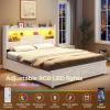 image:imageVIAGDO Farmhouse Full Size Bed Frame with FlipDown Bookcase Storage Headboard and 4 Drawers Rustic Wood Platform Bed Frame Full Size with Charging Station and LED Lights No Box Spring Needed WhiteWhite