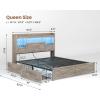 image:imageVIAGDO Farmhouse Full Size Bed Frame with FlipDown Bookcase Storage Headboard and 4 Drawers Rustic Wood Platform Bed Frame Full Size with Charging Station and LED Lights No Box Spring Needed WhiteGrey