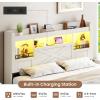 image:imageVIAGDO Farmhouse Full Size Bed Frame with FlipDown Bookcase Storage Headboard and 4 Drawers Rustic Wood Platform Bed Frame Full Size with Charging Station and LED Lights No Box Spring Needed WhiteWhite
