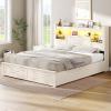 image:imageVIAGDO Farmhouse Full Size Bed Frame with FlipDown Bookcase Storage Headboard and 4 Drawers Rustic Wood Platform Bed Frame Full Size with Charging Station and LED Lights No Box Spring Needed WhiteWhite